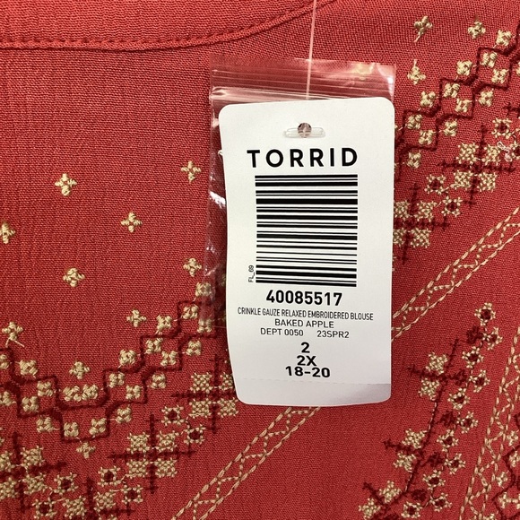 Torrid Plus Size 2 2X 18 20 Top Embroidered Fall Long‎ Sleeves Blouse NWT - Picture 5 of 8